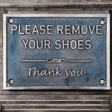 Brass Door Plaques black finish with engraved text - Please Remove Your Shoes bronze Signs
