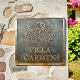 Bronze address plaque with dark oxidized background - Custom Bronze Plaque
