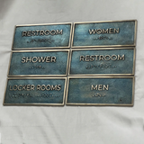 Set of restroom signs with Braille text on a white background - Bronze personalized office door plaque