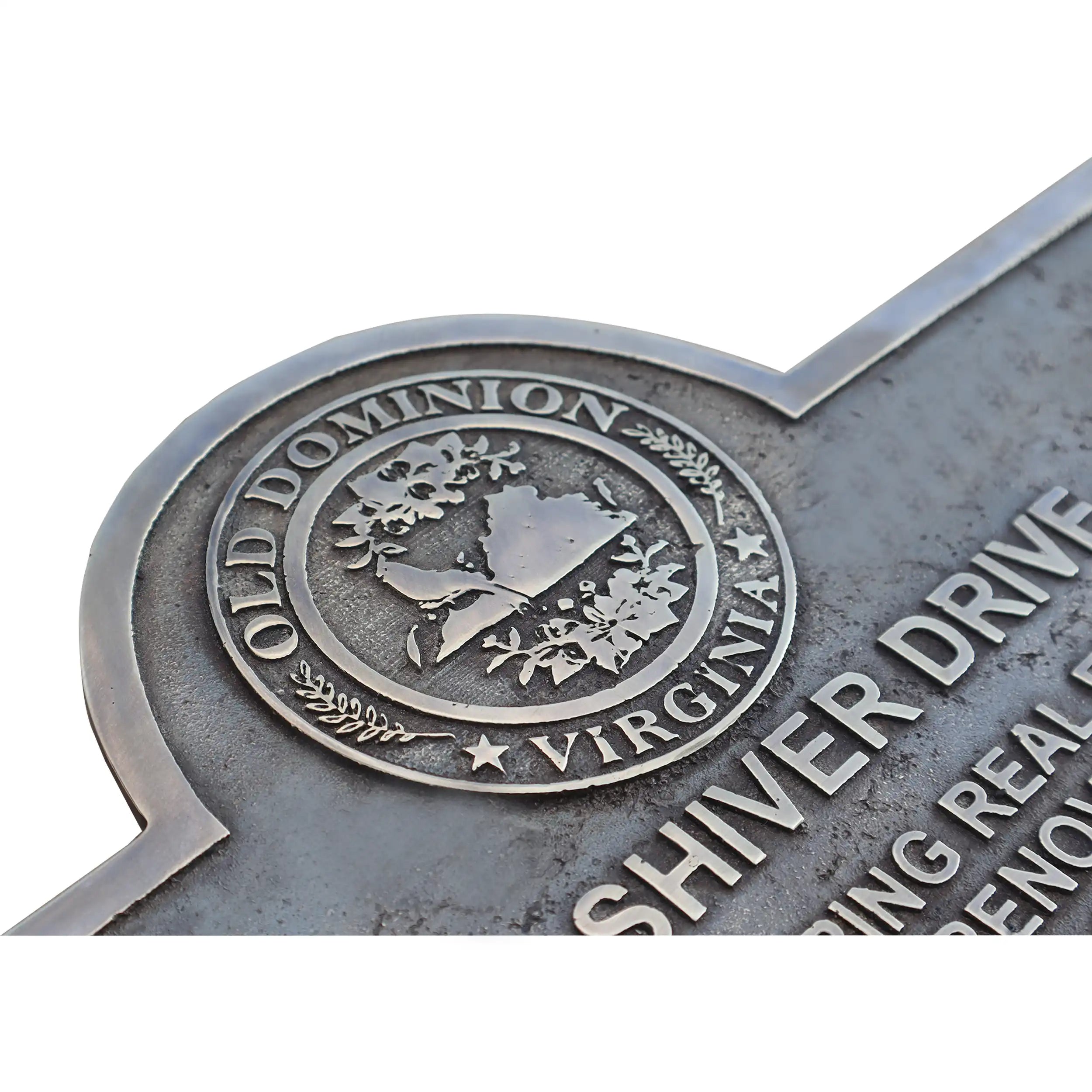 Cast Bronze sign with 'Old Dominion Virginia' emblem and text on a white background