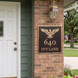 Custom address plaque in a bronze and gold finish featuring an eagle emblem