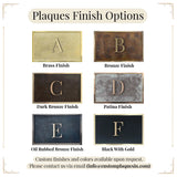 Brass and Bronze Plaque finish options with labels A to F on a white background