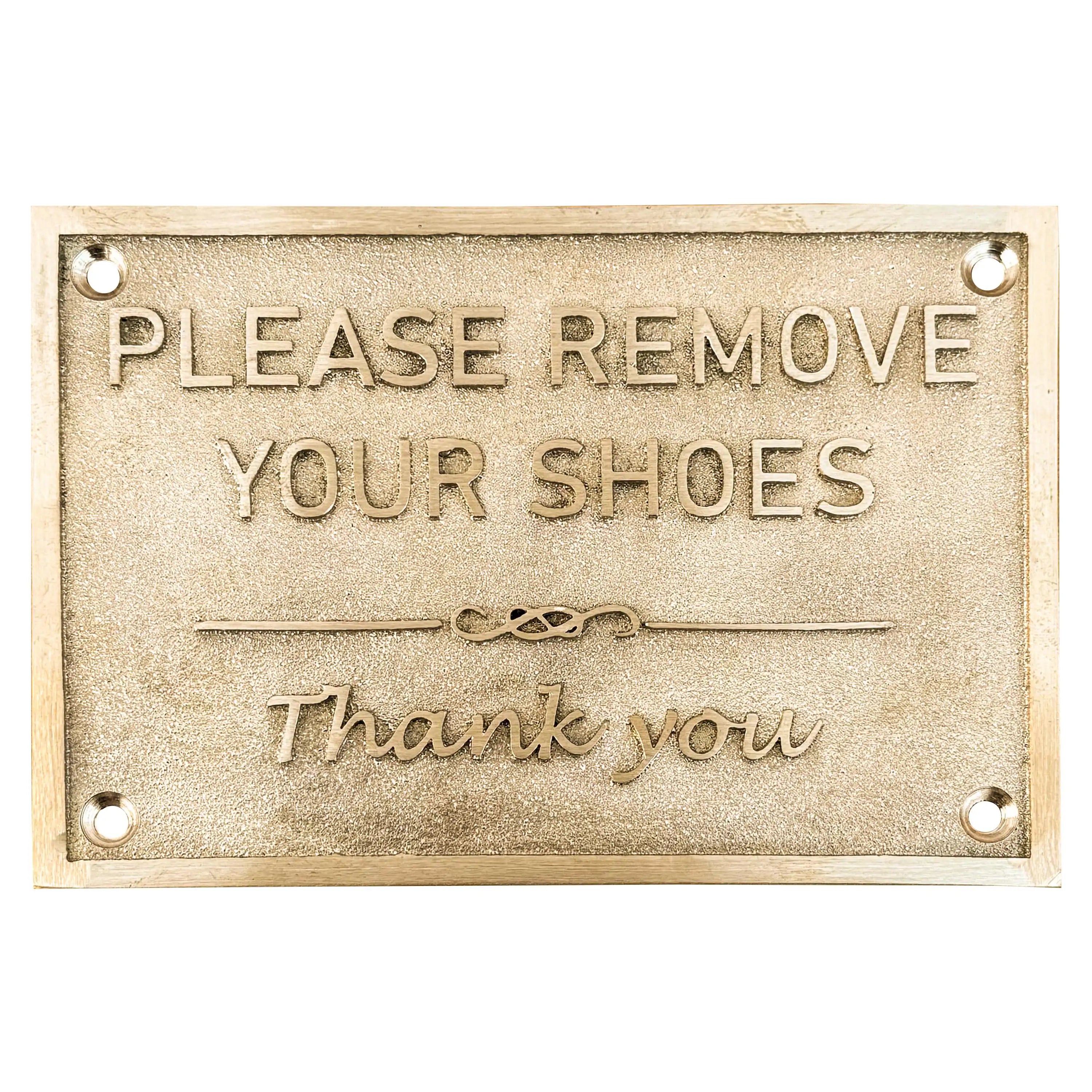 Brass door plaques & sign with text  -Please Remove Your Shoes bronze Signs