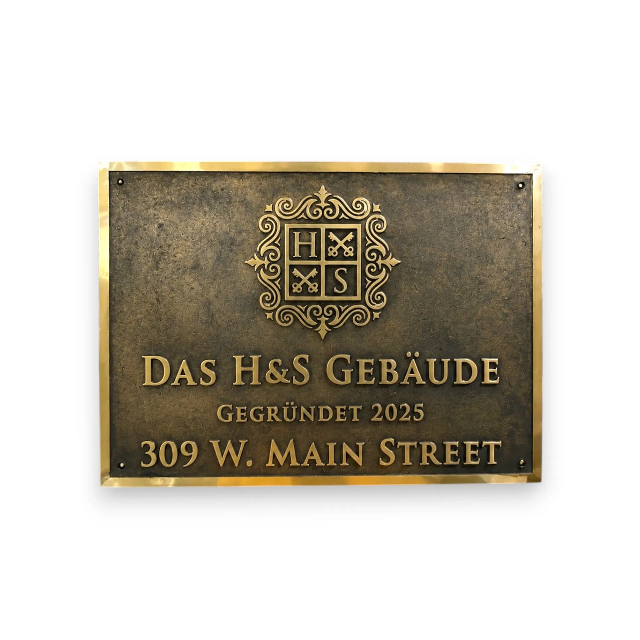 Architektur-Messingschild – Nahaufnahme der Oberfläche