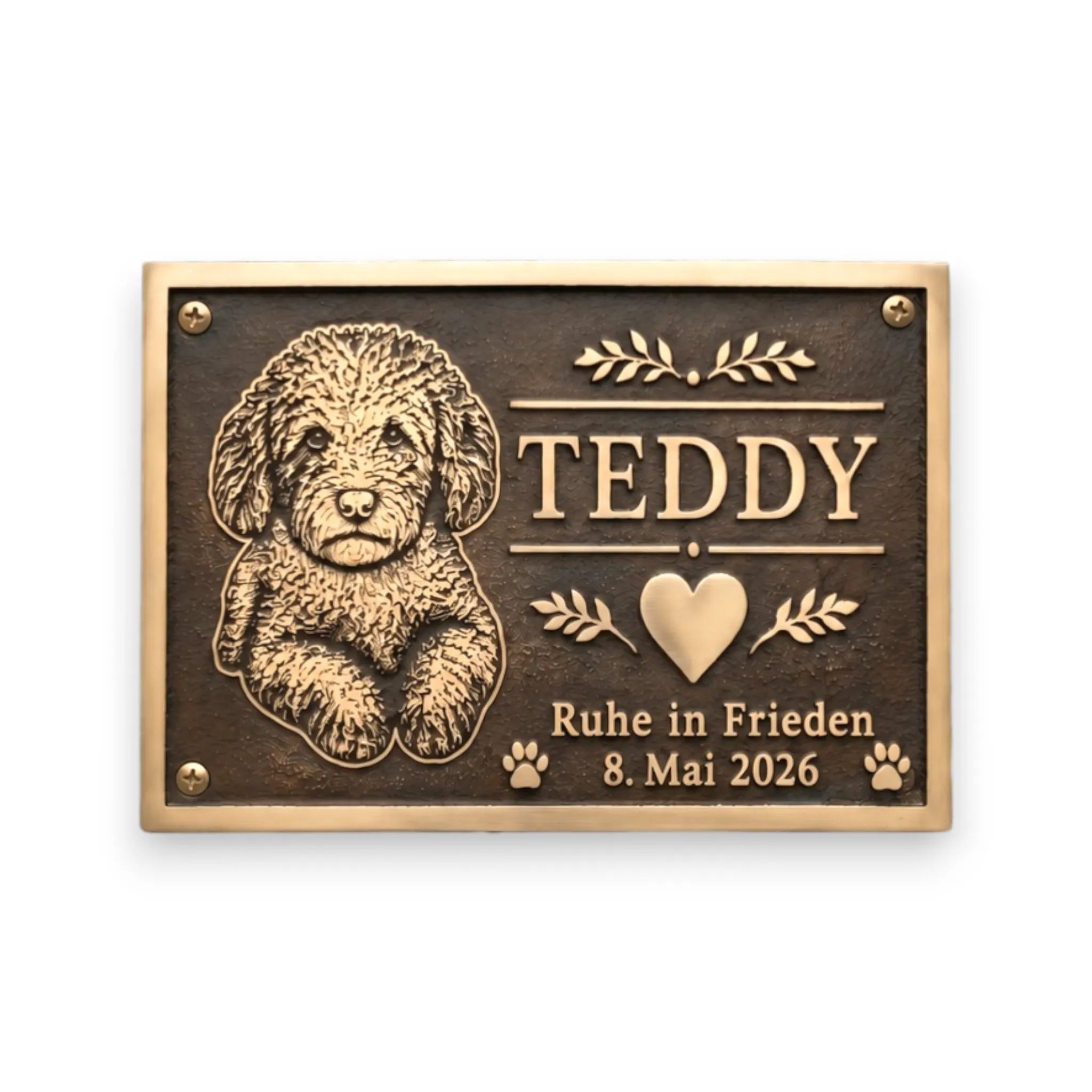 Tiergedenktafel Bronze – Nahaufnahme der Oberfläche