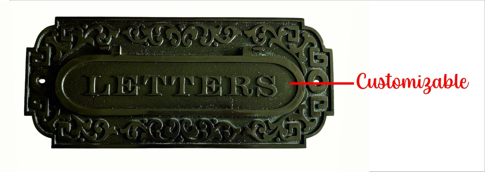 Decorative letter box with 'Letters' text and customizable feature indicated.
